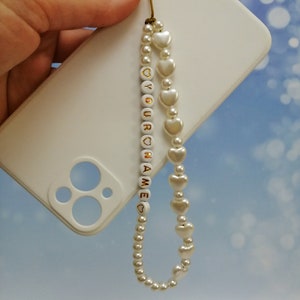Custom White Beaded Phone Charm: Y2K Personalized Accessory