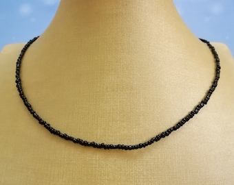 Black Seed Bead Choker: Gothic Minimalist Handmade Necklace