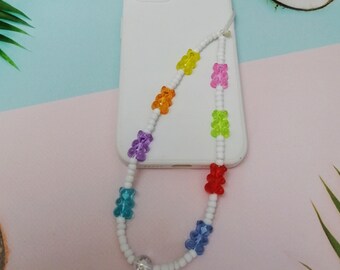 Y2K Teddy Bear Phone Charm: Kawaii Beaded Bag Accessory