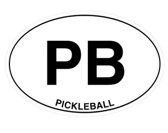 Pickleball "PB" Bumper Sticker: Oval Vinyl Decal (6"x4")