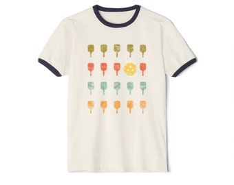 Retro Pickleball Ringer-T-shirt: strak design