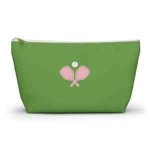 Pochette verte et rose pour accessoires de terrain de pickleball | Trousse à cosmétiques | Organisateur de sac à main