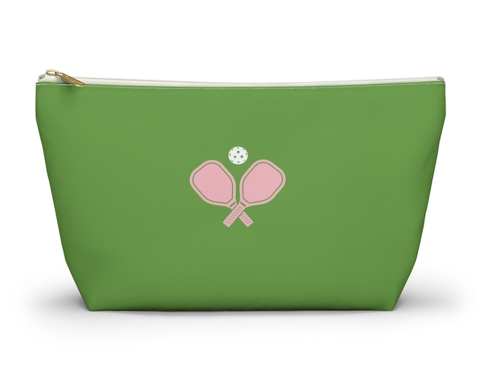 Green and Pink Pickleball Court Accessory Pouch | Cosmetics Bag | Purse Organizer