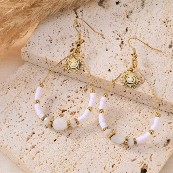 Boucles d'oreilles perles blanches et acier inoxydable