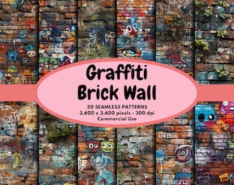 Graffiti Bakstenen Muur Textuur Digitaal Patroon Naadloos Papier Graffiti Muur Naadloos Patroon Graffiti Digitaal Papier Achtergrond Commercieel gebruik