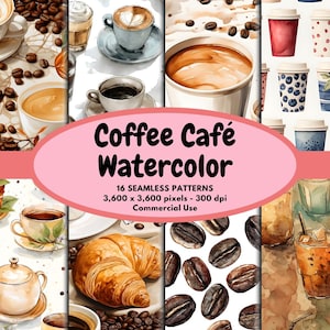 Kaffee Cafe Aquarell Digitales Muster Nahtloses Papier Mokka Digitales Papier Kaffee Hintergrund Papier Cafe Muster | Kommerzielle Nutzung