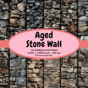 Aged Stone Wall Digital Pattern Seamless Paper Rustic Stone Wall Seamless Pattern Digital Paper Pack Old Stone Background Commercial Use