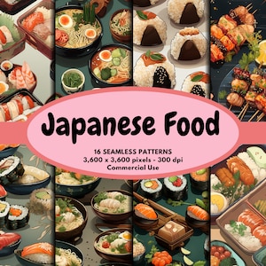 Japanisches Essen Digitales Muster Nahtloses Papier Japanisches Essen Kunst Digitales Papier Japanischer Hintergrund Asiatische Musterdesign Kommerzielle Nutzung