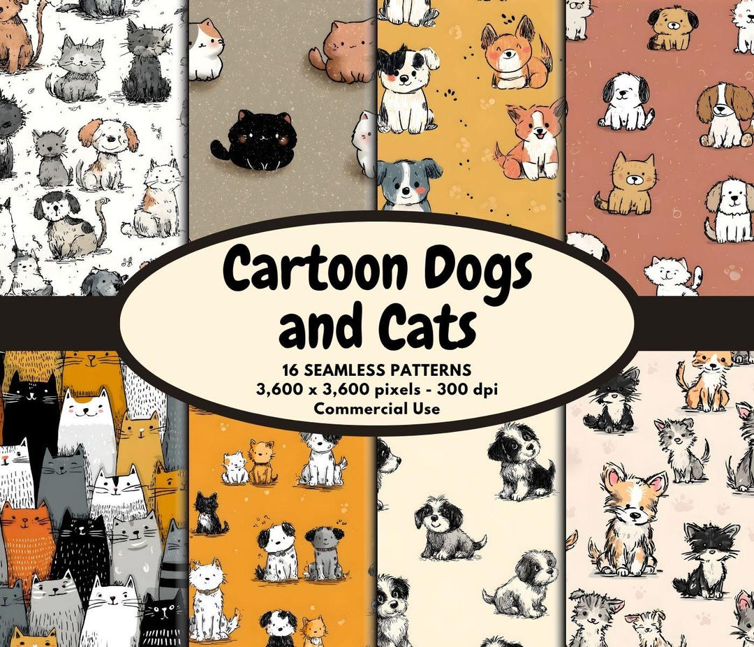 Cartoon Cat and Dog Digital Pattern Cute Cats Seamless Paper Dog ...
