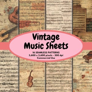 Vintage Sheet Music Digital Pattern Seamless Paper Antique Music Sheet Digital Paper Rustic Music Junk Journal Old Band Theme Commercial Use