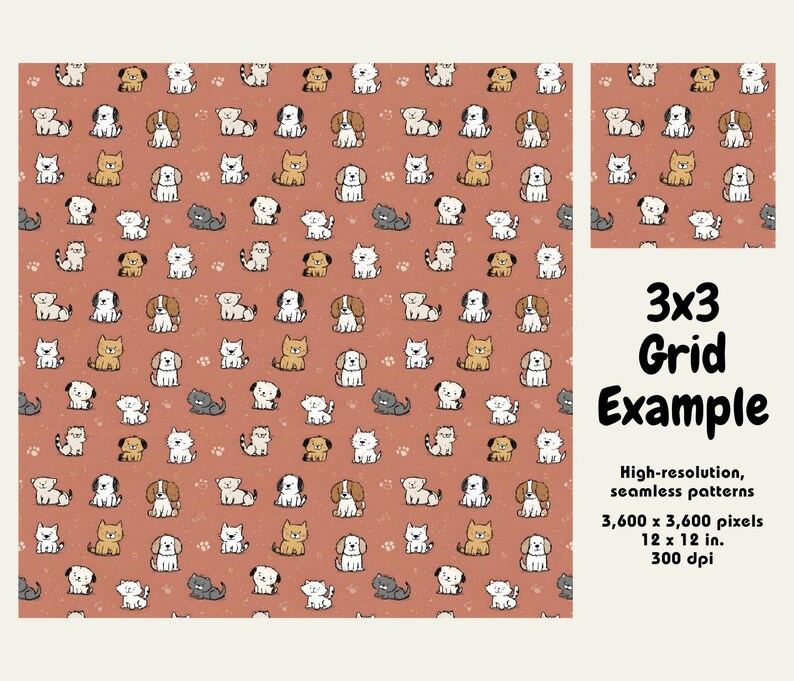 Cartoon Cat and Dog Digital Pattern Cute Cats Seamless Paper Dog ...