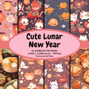 Cute Lunar New Year Digital Pattern For Kids Seamless Paper Chinese New Year Digital Paper Background Asian Cartoon Pattern Commercial Use