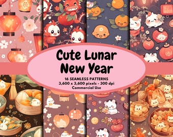 Cute Lunar New Year Digital Pattern For Kids Seamless Paper Chinese New Year Digital Paper Background Asian Cartoon Pattern Commercial Use