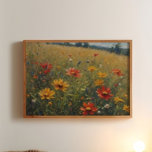 Wildflower Field Oil Painting | Wildflower Printable Art | Countryside Print Oil Painting | Summer Meadow Art Print | Cottagecore Wall Decor