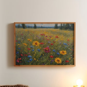 Wildblumenfeld Druck | Wildblumen Druckbare Kunst | Landschaft Wildblumen Öl Gemälde | Sommer Wiese Kunstdruck | Cottagecore Dekor
