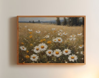 Daisy Field Oil Painting | Vintage Meadow Wall Art (Digital Download)