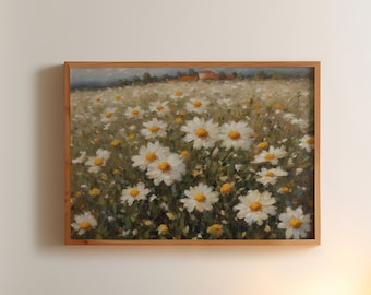 Daisy Field Oil Painting | Wildflower Meadow Wall Art (Digital Download)