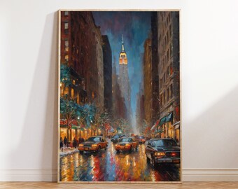 Vintagetryck av New Yorks stadssilhuett | Gatubild i New York (digital nedladdning)