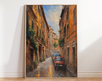 Rome Trastevere Oil Painting Print | Italy Cityscape (Digital Download)