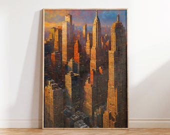 Vintage New York City Skyline konsttryck (digital nedladdning)