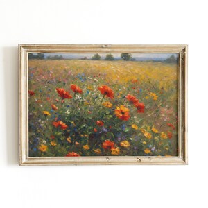 Printable Wildflower Field Art | Poppies Field Painting | Countryside Oil Painting | Poppy Flower Print Cottagecore Decor | Farmhouse Decor