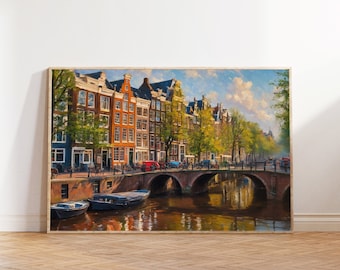 Vintage Amsterdam Canal Art Print | Netherlands Travel Poster (Digital Download)