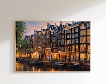 Vintage Amsterdam Canal Print | Netherlands Cityscape Wall Art (Digital Download)