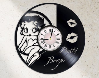 Reloj de pared de vinilo con diseño de Betty Boop / Decoración retro de dibujos animados