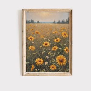 Meadow Print | Yellow Wildflower Painting | Countryside Print | Country Landscape Oil Painting | Wildflower Field Print | Meadow Painting