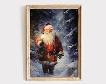 Vintage Weihnachtsmann Gemälde, Weihnachten Cottage Dekor (Digitaler Download)