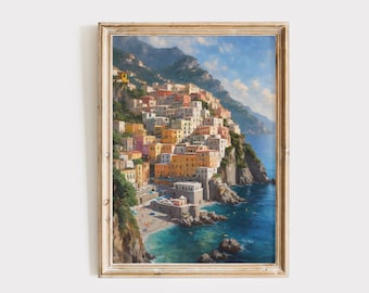 Pastel Positano Print | Amalfi Coast, Italy Travel Poster (Digital Download)