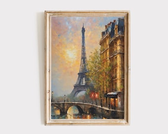 Impresión de la Torre Eiffel / Paisaje urbano parisino melancólico, arte vintage (descarga digital)