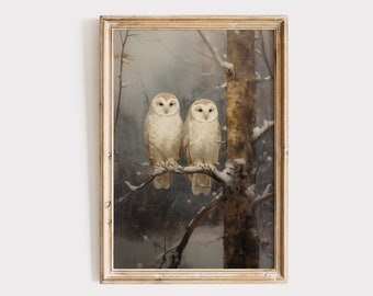 Antique Owl Painting | Vintage Winter Bird Print (Digital Download)