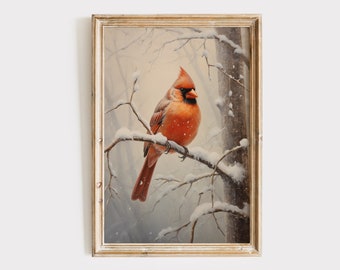 Winter Cardinal Painting | Snowy Bird Wall Art (Digital Download)