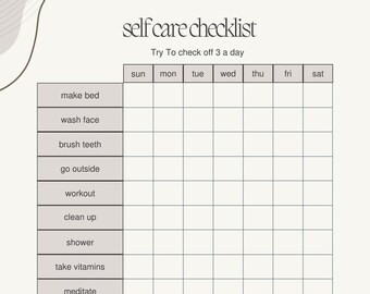 Self Care Checklist Printable - Etsy