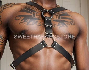 Men's Top Harness, Leather Chest Harness Men, Shoulder Harness Belt, Back O-Ring Harness Men, Plus Size Men Harness, Gift for Boyfriend 2024