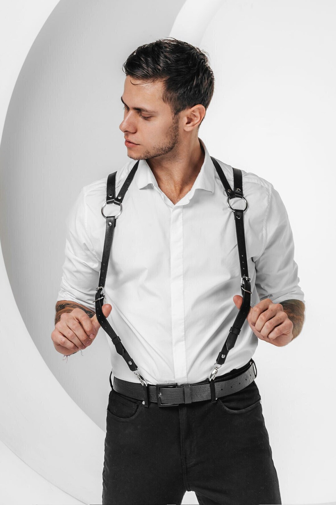 Mens Leather Suspenders, Vegan Leather Rave Suspenders, Festival