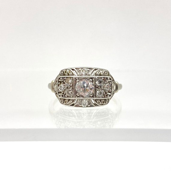 Authentic antique art deco diamond ring in 18K & … - image 1