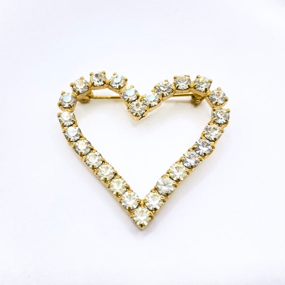 Romantic open heart brooch with high sparkle outl… - image 1
