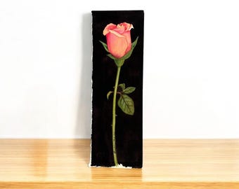 Vintage Rose Watercolor Painting: Signed Floral Artwork (12x3.75)