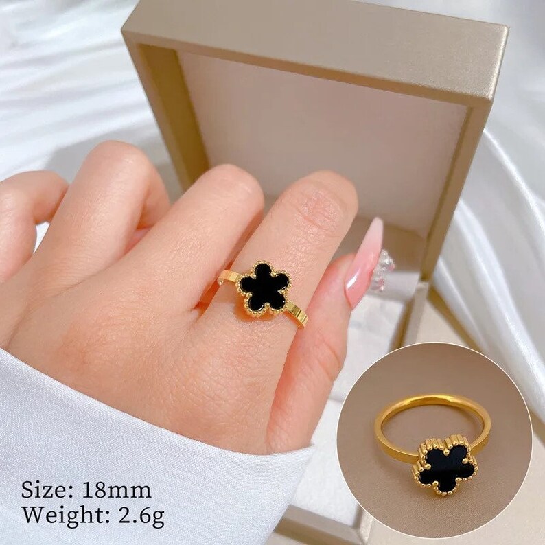 Luxus elegante wasserdichte Kupfer weiß schwarz Muschel Blumen ringe für Frauen Mode Charme Hochzeitsfeier Schmuck Geschenke Bild 3