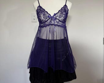 Camisola de encaje con lazo de Deadstock Y2K, morada, vintage de los años 2000