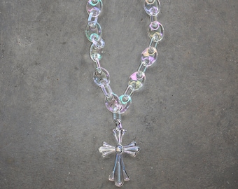 Cross Style Necklace - Acrylic Link Gothic Chain with Cross Design, Unique Cross-Inspired Jewelry