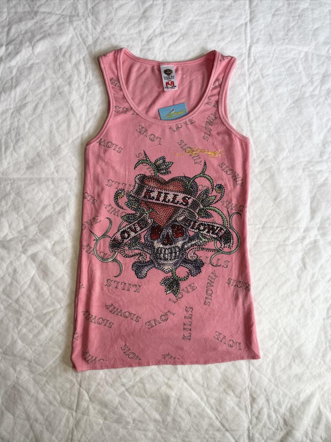 y2k❤️ 00s Ed Hardy ラインストーン ロゴ 薔薇 タンクトップ y2k❤️ Hard Rock cafe ラインストーン ロゴ タンクトップ - メルカリ