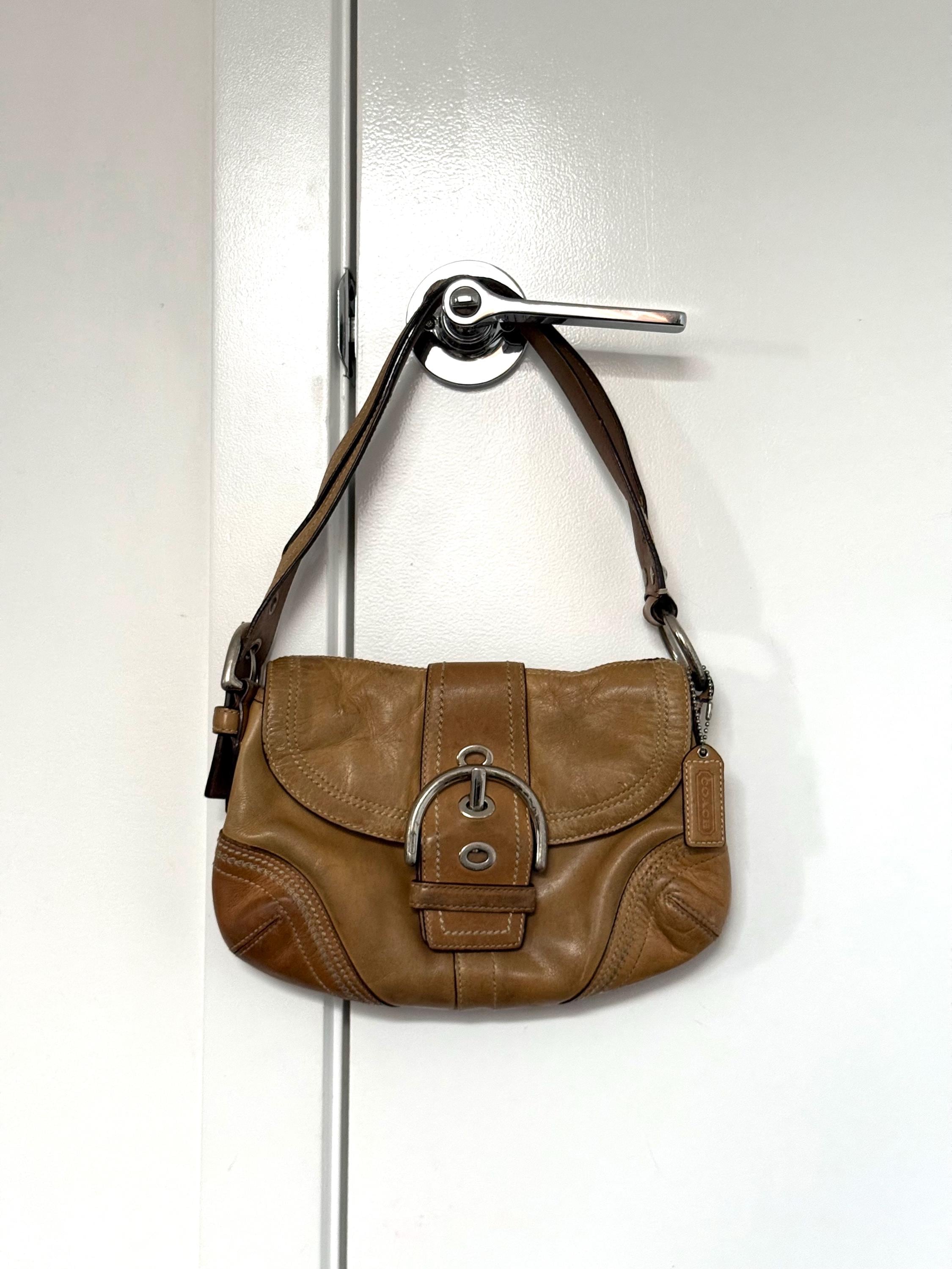 Vintage Coach Soho Flap Brown Shoulder Bag Monogram Leather Strap 