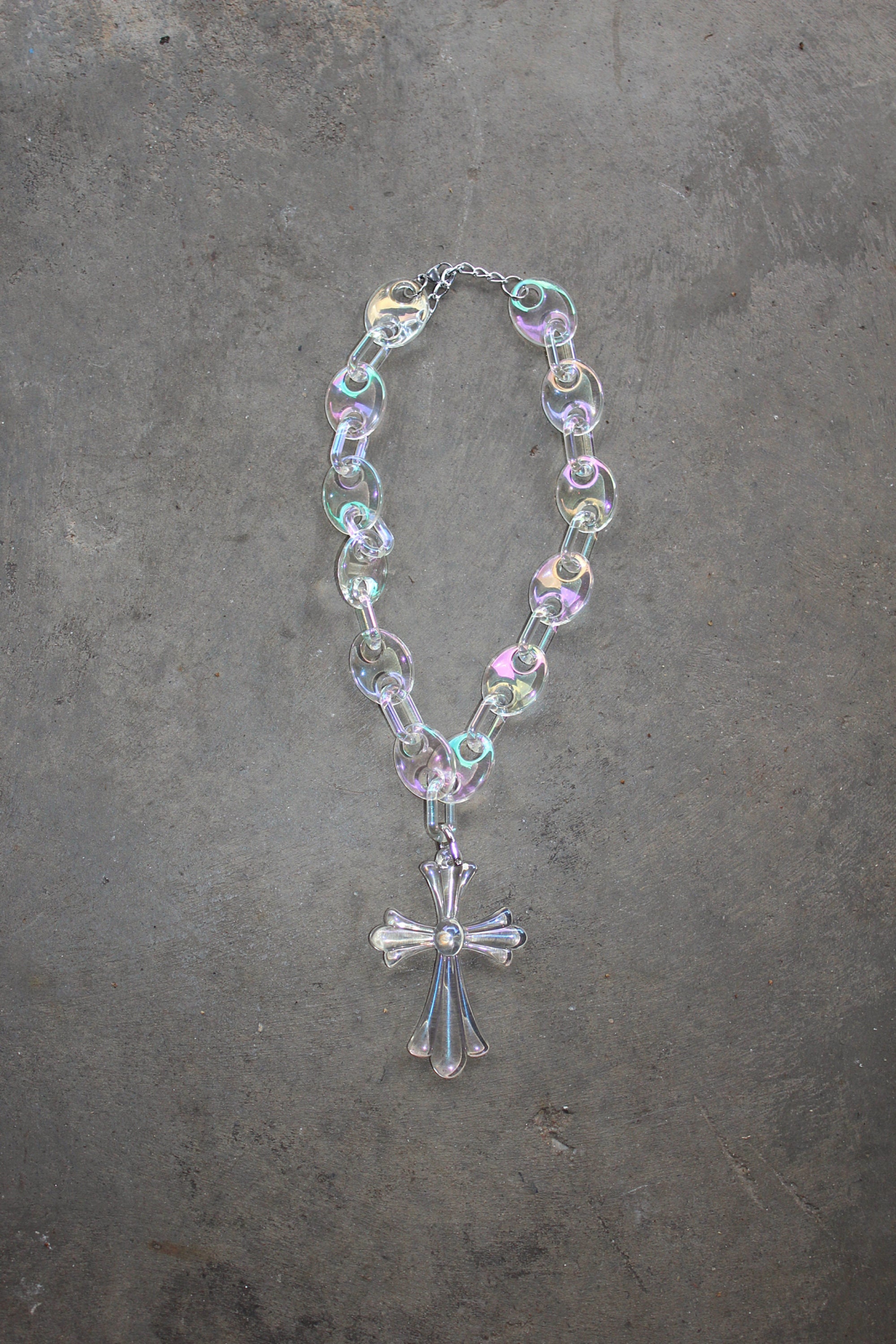 Cross Style Necklace - Acrylic Link Gothic Chain With Cross Design