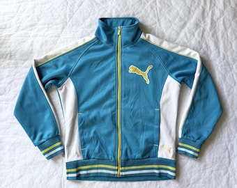 Puma Vintage Track Jacket Blue White Tracktop 90s Colorblock Zip Jacket Kids