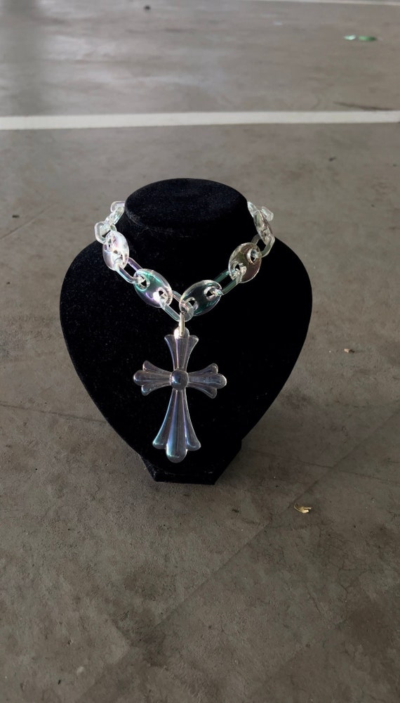 Emo Cross Style Necklace - Acrylic Link Gothic Chain With Cross