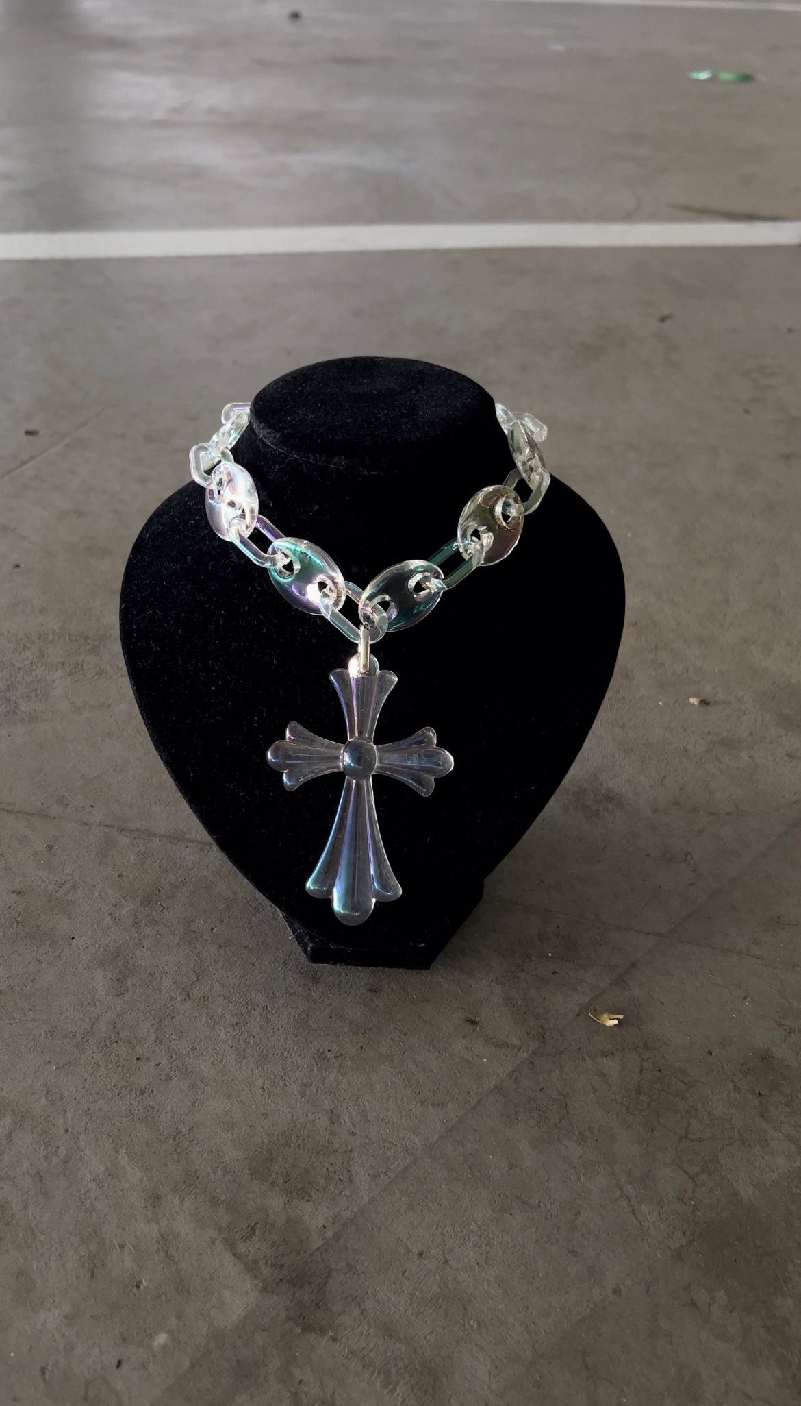 Emo Cross Style Necklace - Acrylic Link Gothic Chain With Emo Cross Style Necklace - Acrylic Link Gothic Chain With