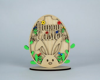 Osterei stehend „Happy Easter“ 13cm Birkenholz / Ostern / Holz / Feiertag / Hase